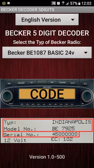 Becker 5Digit Radio Code ภาพหน้าจอ 1