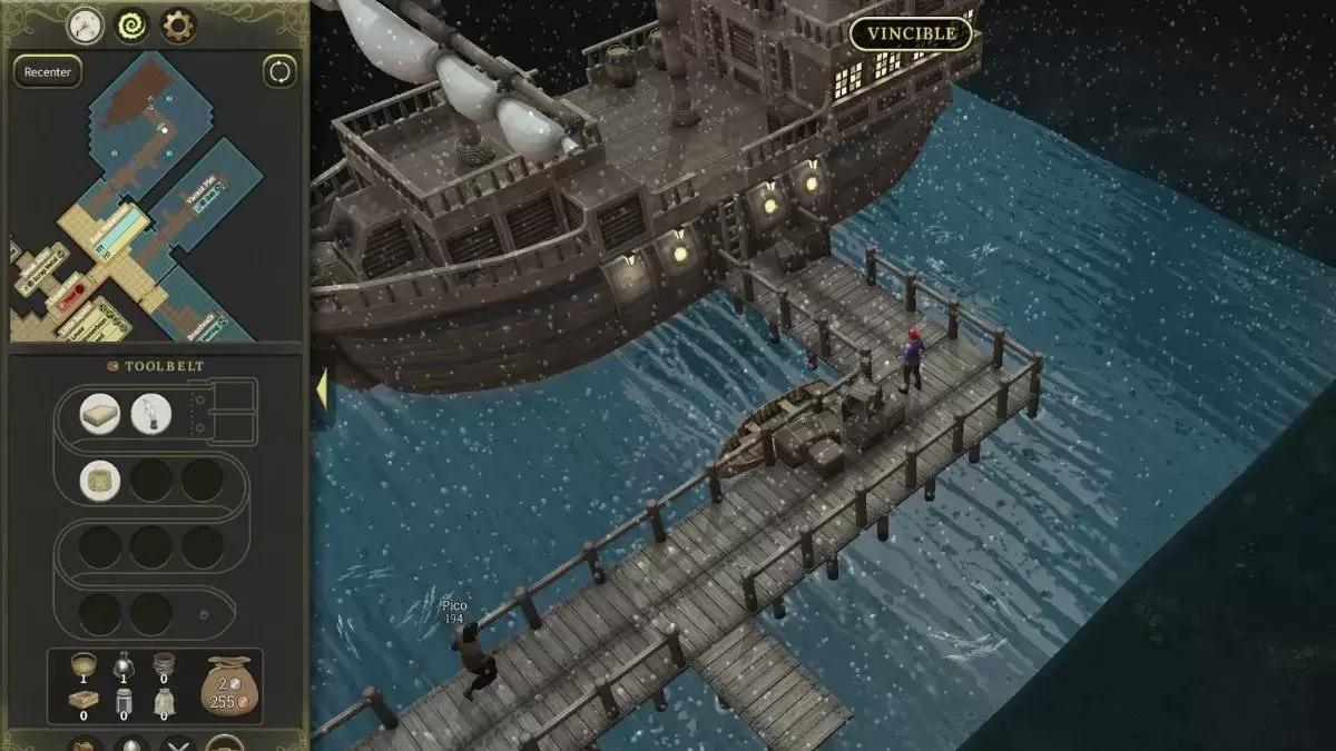 Screenshot showing Captain Shirker's ship, The Vincible