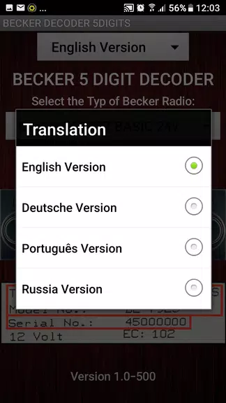 Schermata Becker 5Digit Radio Code 2