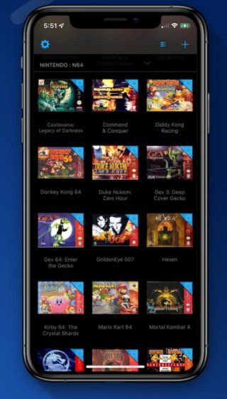 Mobile phone displaying a collection of classic game icons