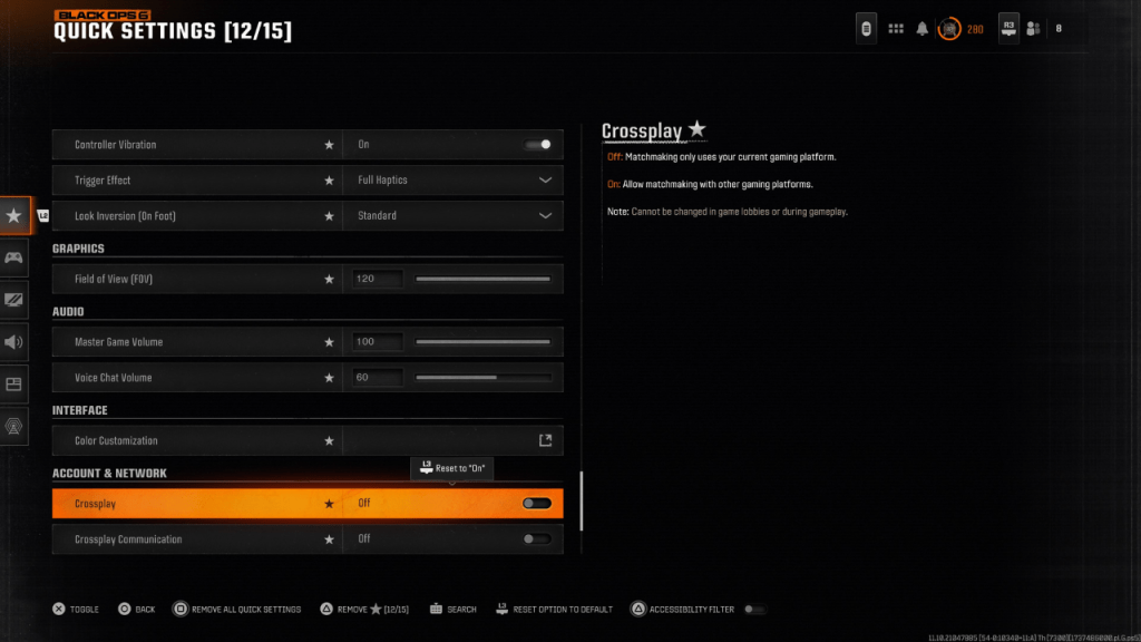 Call of Duty: Black Ops 6 na mga setting ng crossplay