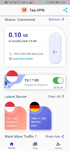 Tea VPN - Ikev2& WG Flutter VPN Tangkapan skrin 1