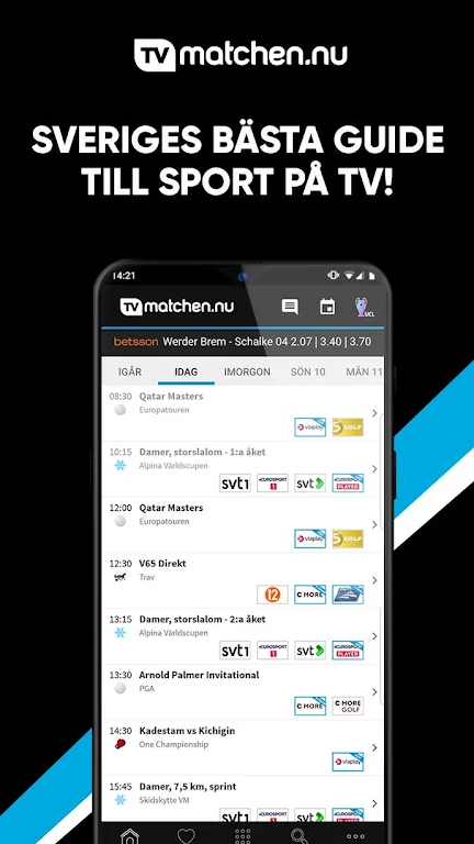 TVmatchen.nu - sport på TV Schermafbeelding 1