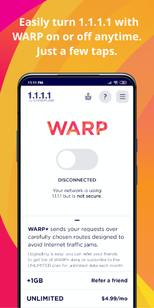 1.1.1.1 + WARP: Safer Internet 스크린샷 1