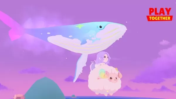 Together spielen Dreamland, eine neue Gegend mit einem lila Himmel und glänzenden Walen