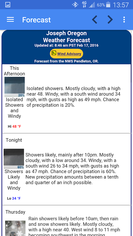 Joseph Oregon Weather Capture d’écran 2